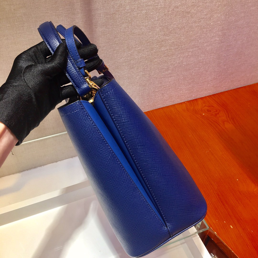 Prada Medium Panier Saffiano Leather Bag Blue/Black 1BA212